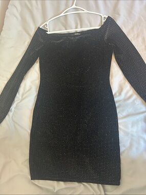 Black Off-Shoulder Rhinestone Bodycon Dress